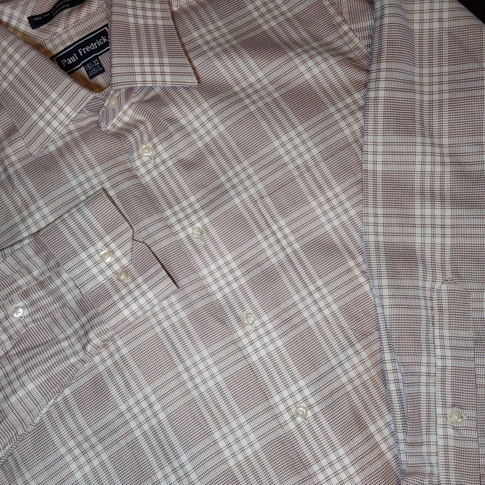 Paul Fredrick Dress Shirt Mens 15 1/2-32 Red & White Classic Fit Egyptian Cotton